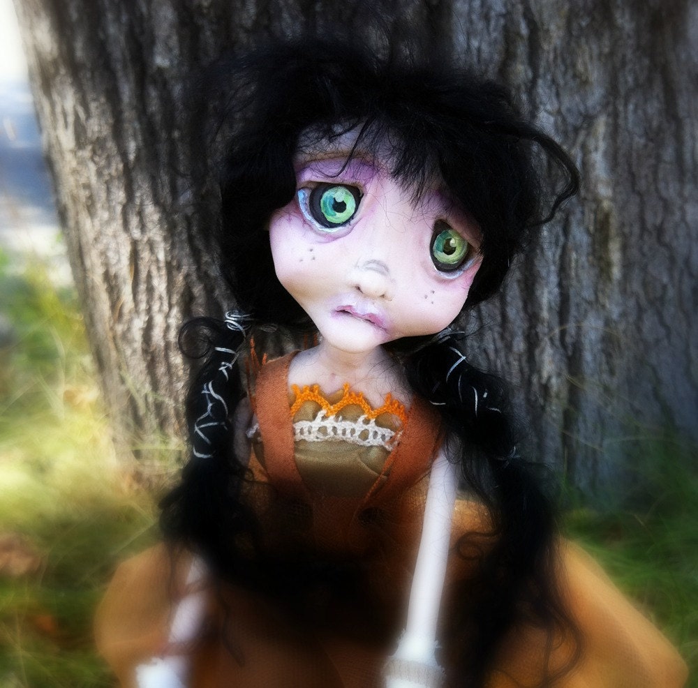Goth Art Doll jointed sad Gothic Lolita polymer clay doll OOAK RESERVED