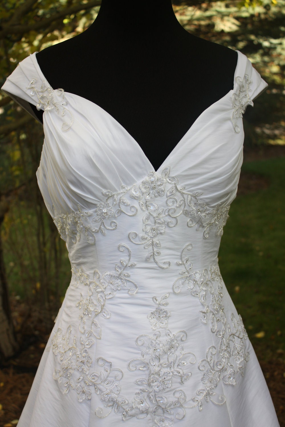 Handmade Wedding Dress Embroidery and Beaded Applique Accent on Bodice