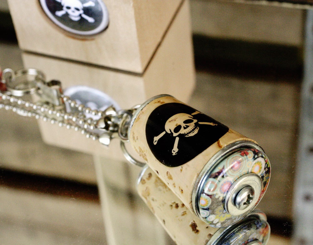 Skull and Crossbones Necklace - Wine Cork Jewelry - Upcycled by Uncorked