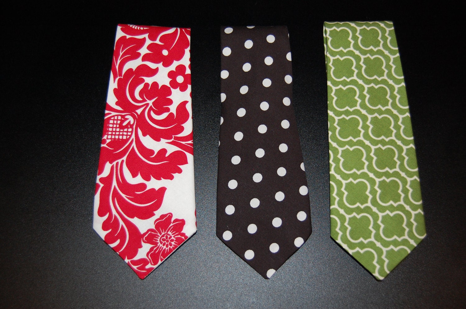Intermediate Size 8 thru 12yrs Red Green Black Holiday Christmas Boys Ties Little Real Necktie Child Polka Dots Stripe Damask Black