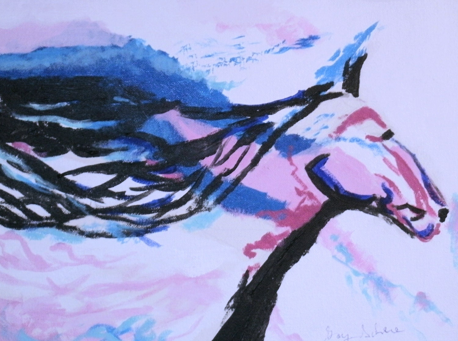 a horse of course abstract acrylic painting 16x20 inches