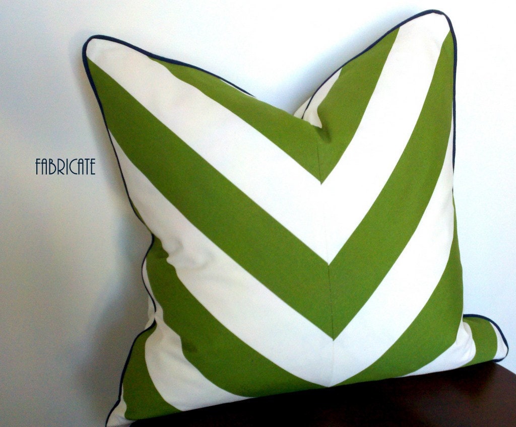 Ikea Sofia Wide Stripe Chevron Green with Navy Welt-Pillow Cover - thfabricate