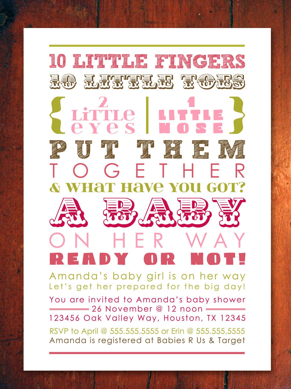 Baby Girl Shower Invitation - pink words, girl, girly (Printable Digital File)