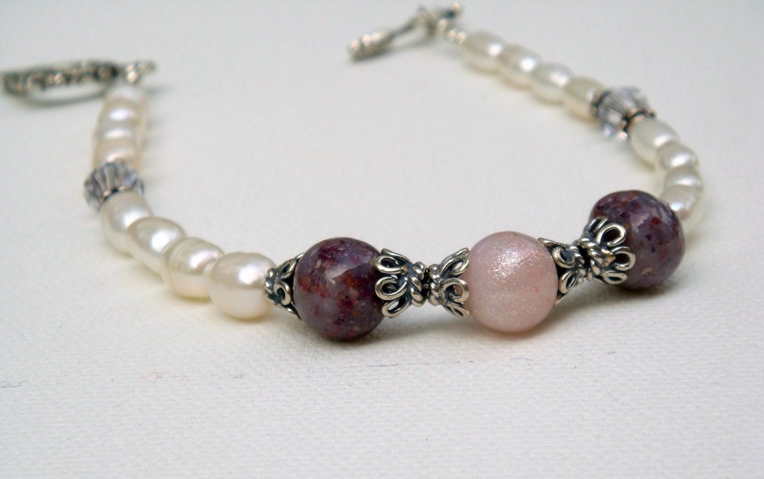 Flower Beads and Freshwater Bracelet