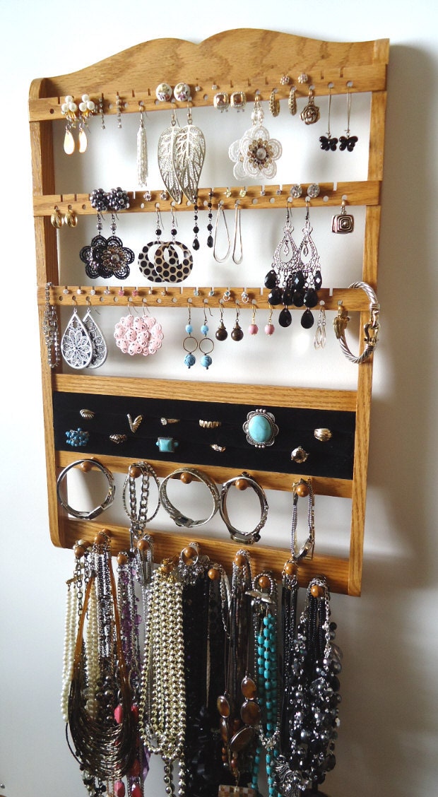 Jewelry Display, Ring Holder, Oak Wood, Necklace Bracelet Holder, Boutique Quality & Design, BEAUTIFUL STORAGE SOLUTION, 6/9