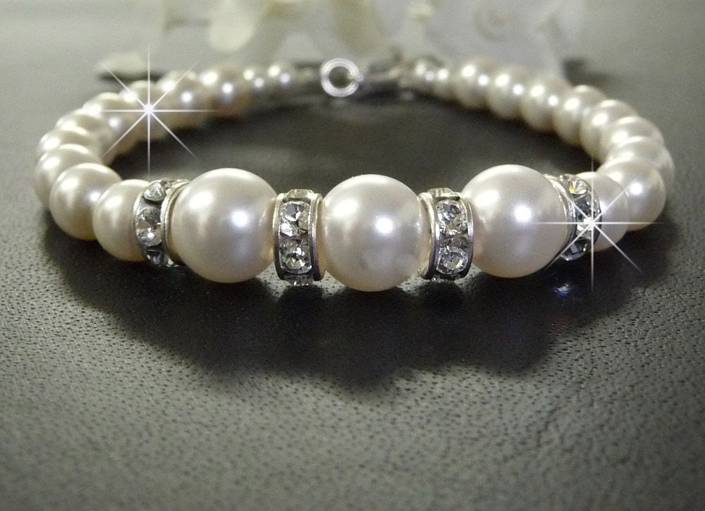 Pearl Bracelet, Rhinestone Wedding Bracelet, Bridal Bracelet, Bridesmaids Bracelet