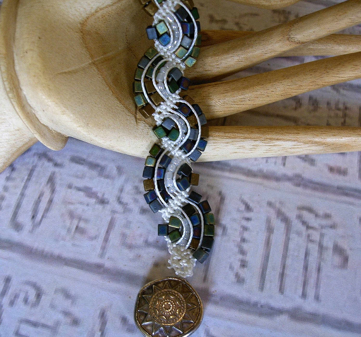 Micro macrame bracelet. Matte metallic blue beaded bracelet. Micromacrame. Handmade.