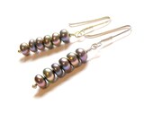 Hues of Peacock Pearl Sterling Silver Wire wrapped Earrings