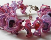 Lampwork Ruffle bracelet, Free Shipping Etsy- 16 Pink and Lavender beads jewelry under 200