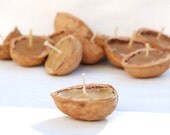 8 Walnut Shell Floating Candles - Beeswax