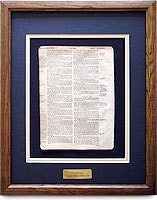 Framed 400 year old Geneva Bible page