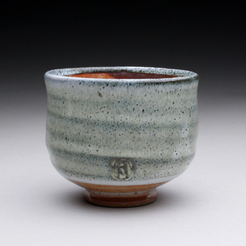 tea cup - yunomi with orange shino and wood ash glazes