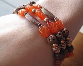 Carnelian Copper Bracelet Triple Strand Earthy Rustic