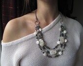 Labradorite Mother of Pearl Shell Triple Strand Necklace