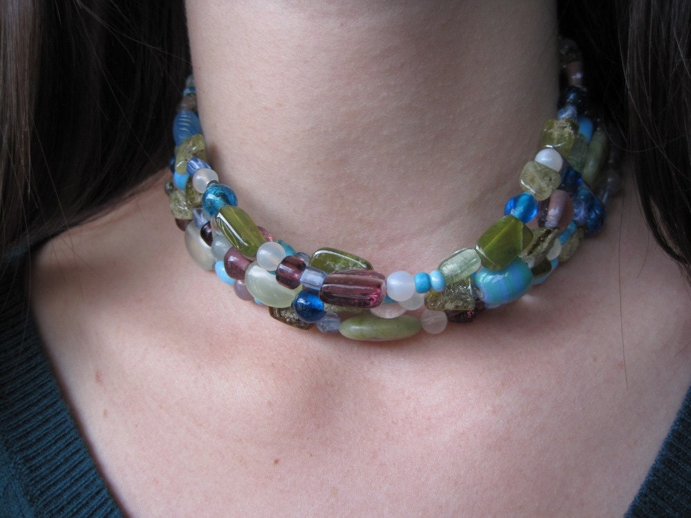 Glass Bead Gemstone Necklace Sea Glass Choker