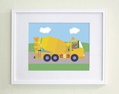 Construction Nursery Art - Capybara in a Cement Mixer Truck - Children Wall Decor