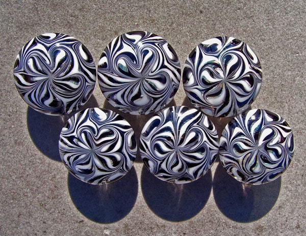 Lampwork Glass Drawer Pull Set of 6, Black and White