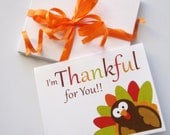 6 Thanksgiving Card set, Turkey I am Thankful for you Card - FREE SHIPPING