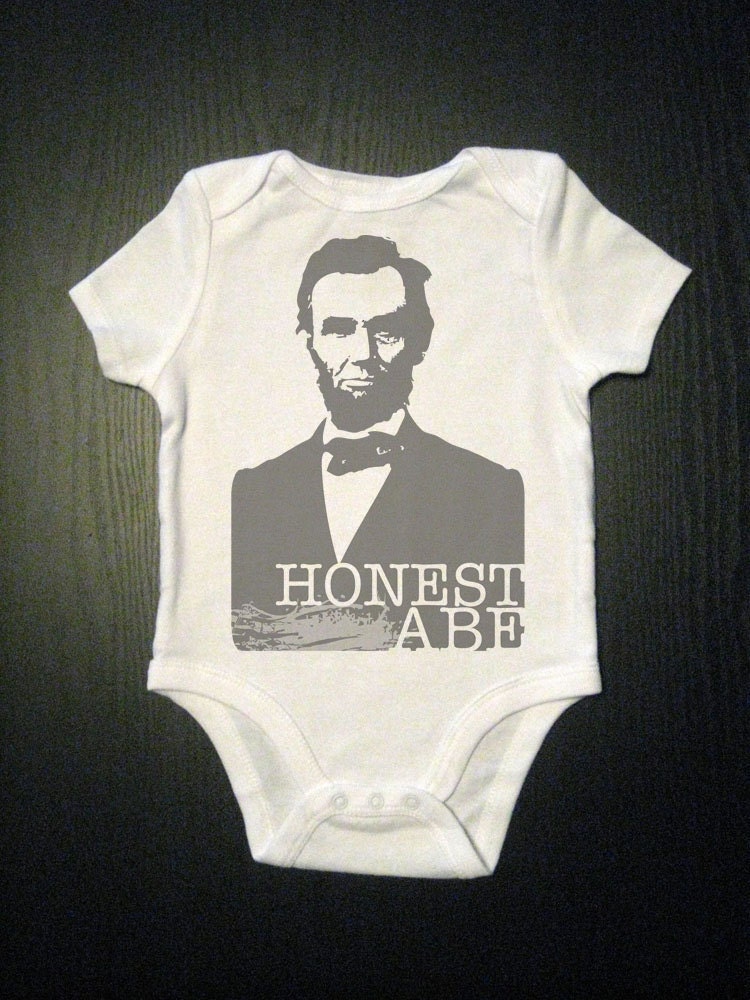 Honest Abe, Abraham Lincoln, Hero, Baby, Onesie, President, History, Children, Bodysuit, Saying, Patriotic, USA, America, Boy, Girl, Gift