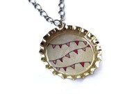 Necklace Tiny Pink Bunting. 3 Small Pennant Buntings in a Bottlecap Pendant.