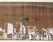Large White Chicago Skyline Reclaimed barn wood screen printed wall hanging