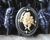 Petey Peg Leg-Pirate Garter-Black and Lavender  Lace Satin-Pirate Brooch