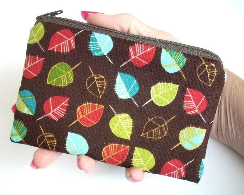 Little Zipper Pouch ECO-FRIENDLY Wildwood Leaves Padded Coin Purse Gadget case