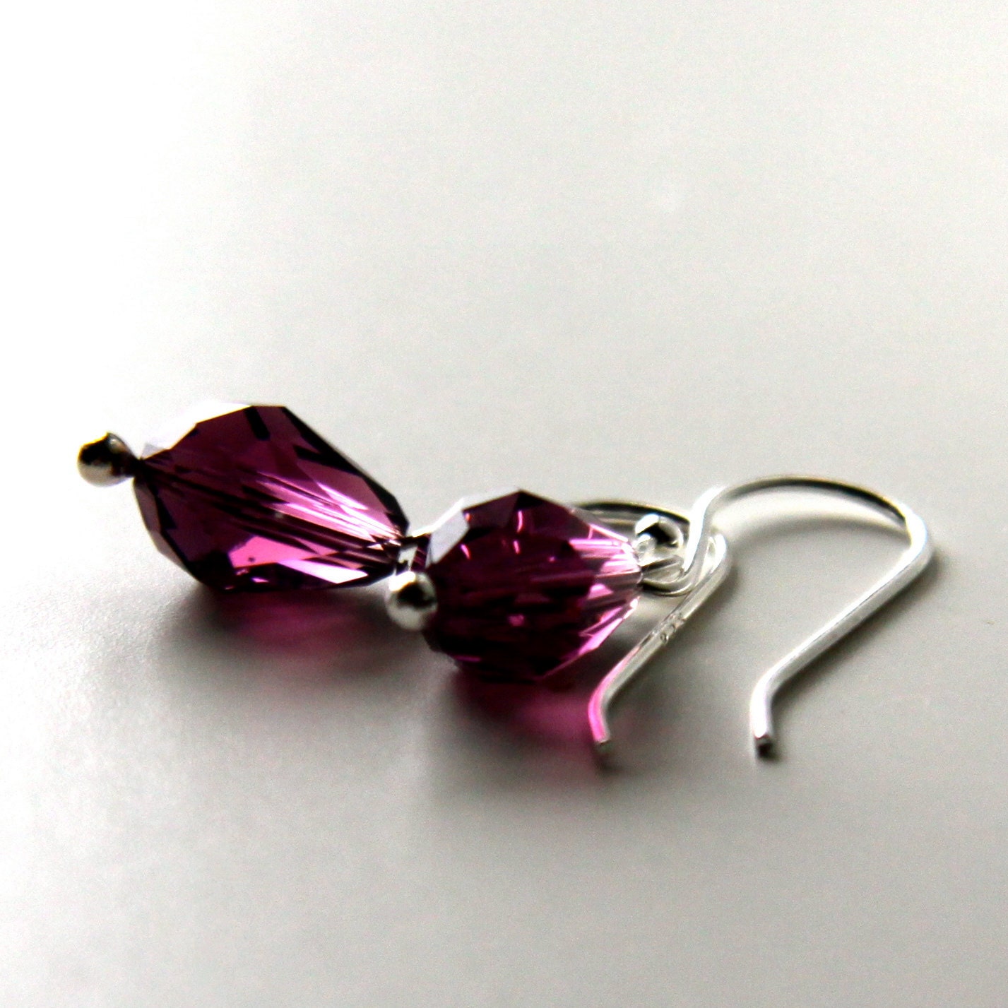 Simple & Sweet . Amethyst Swarovski Crystal Teardrops on Sterling Wires . Dangle Earrings . February Birthstone  T01