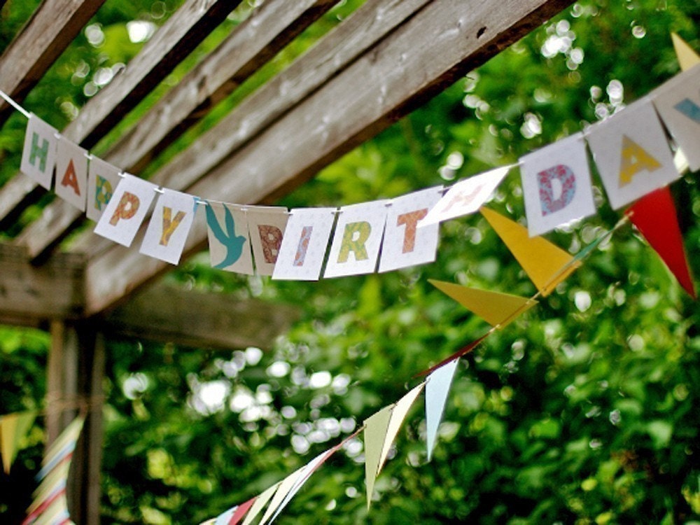 Patchwork Happy Birthday Bird and Pattern Paper Garland Party Banner