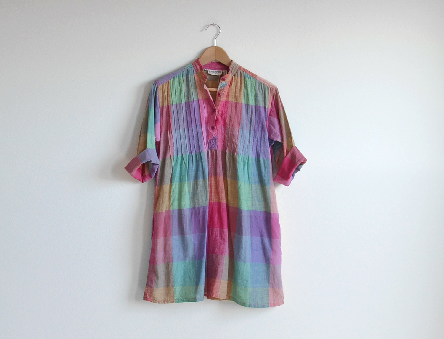 Vintage pink and green plaid shirts dress.
