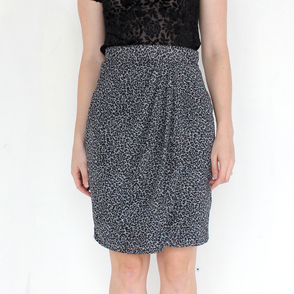 vintage 90's DRAPED LEOPARD silver gray black animal print skirt