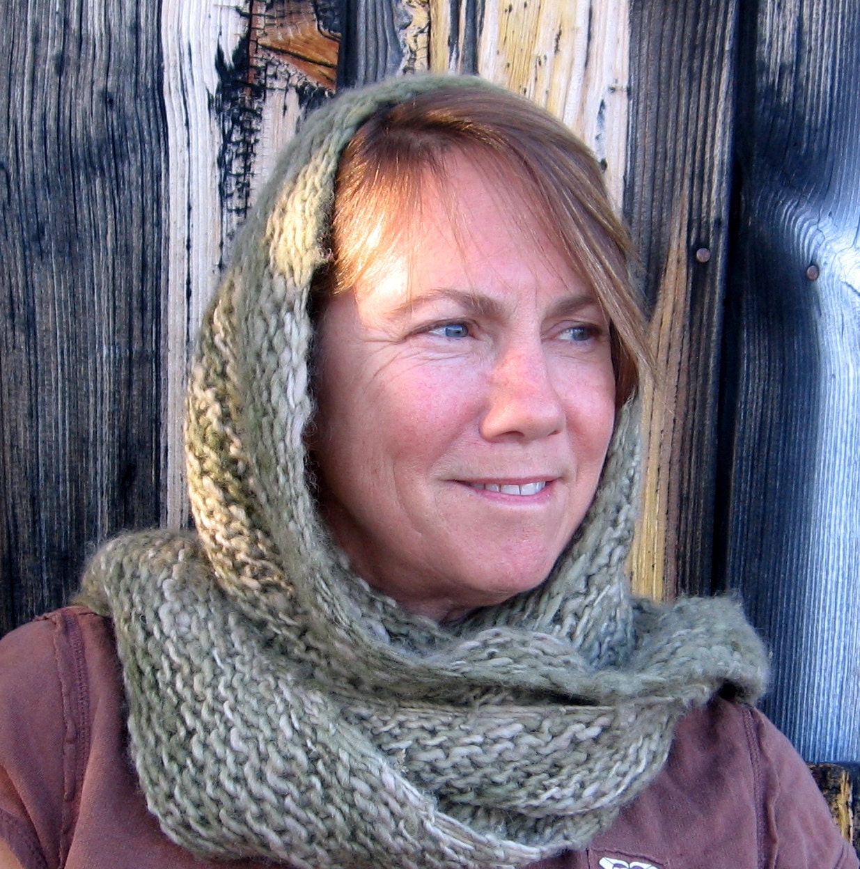 Handknit Wool Shawl - Wrap - Scarf - Olive Green