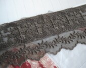 Cotton Lace Fabric Trim - Retro Brown Embroidered Flower Floral Scallop Cotton Lace Fabric TRIM 2.75 Inches 1 Meter - Mona