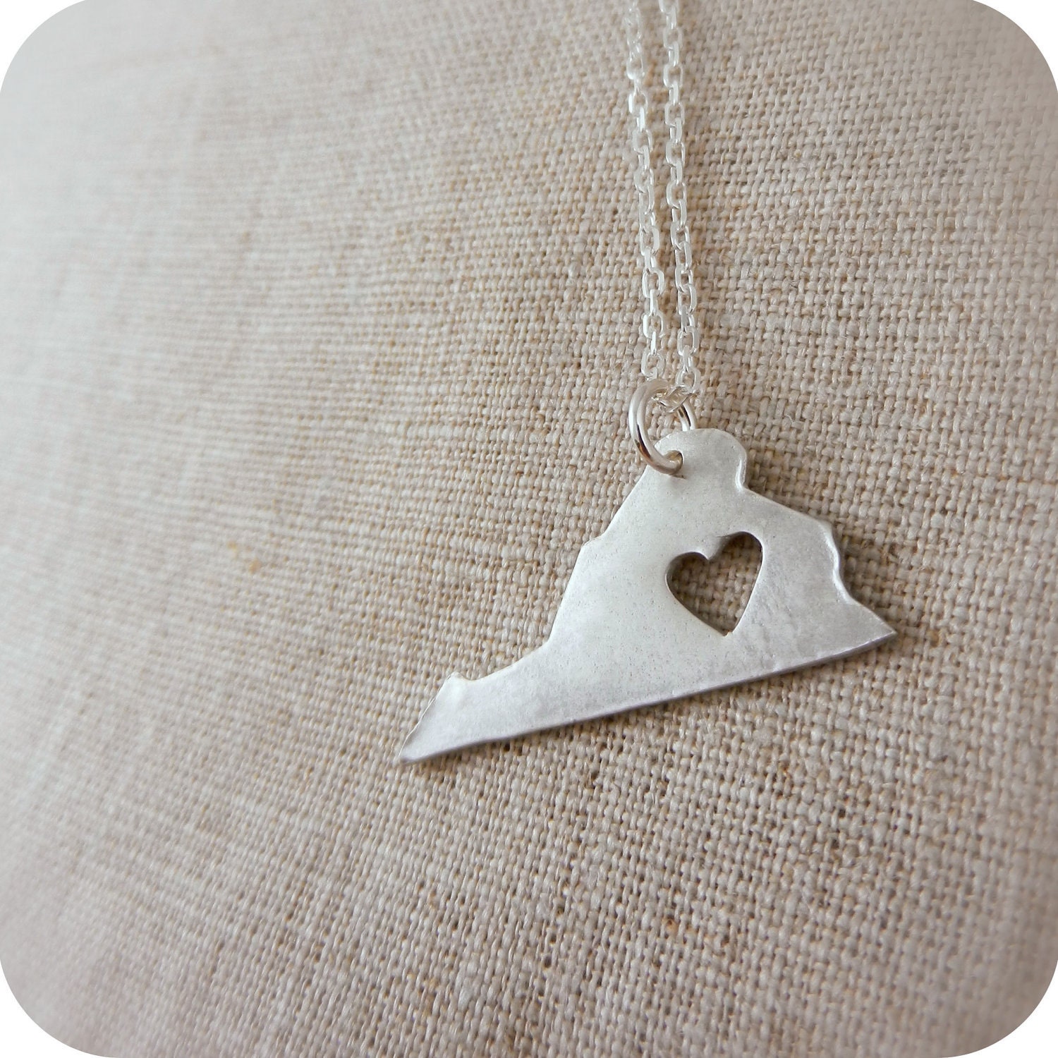 Virginia State Necklace - Sterling Silver Necklace - Pendant with Heart Silhouette -
