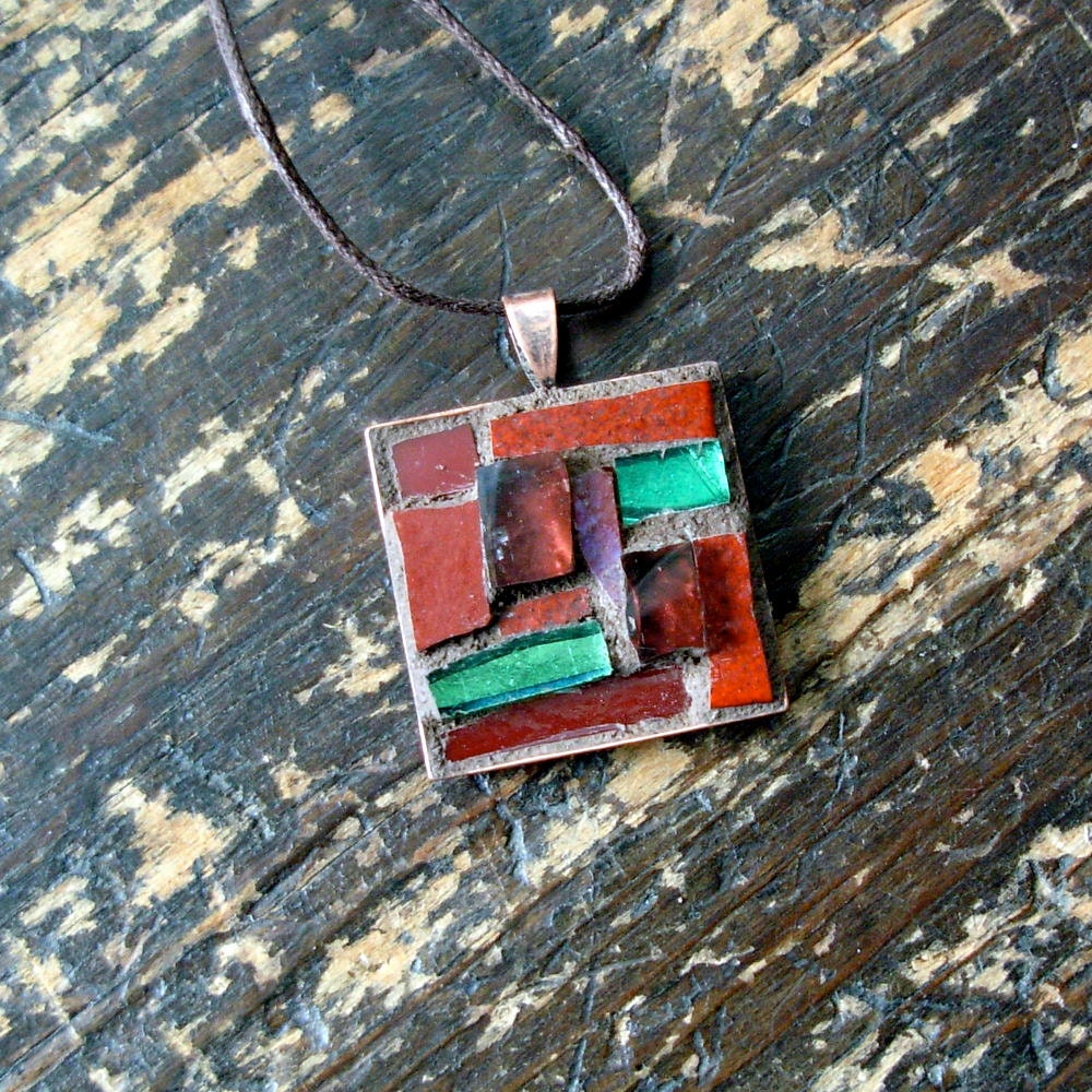 Dynamic Duo Dark Red and Green Mosaic Pendant