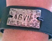 Leather Hand Stamped Cuff - 4GVN - Forgiven Black Leather Cuff By Inspired Jewelry Designs