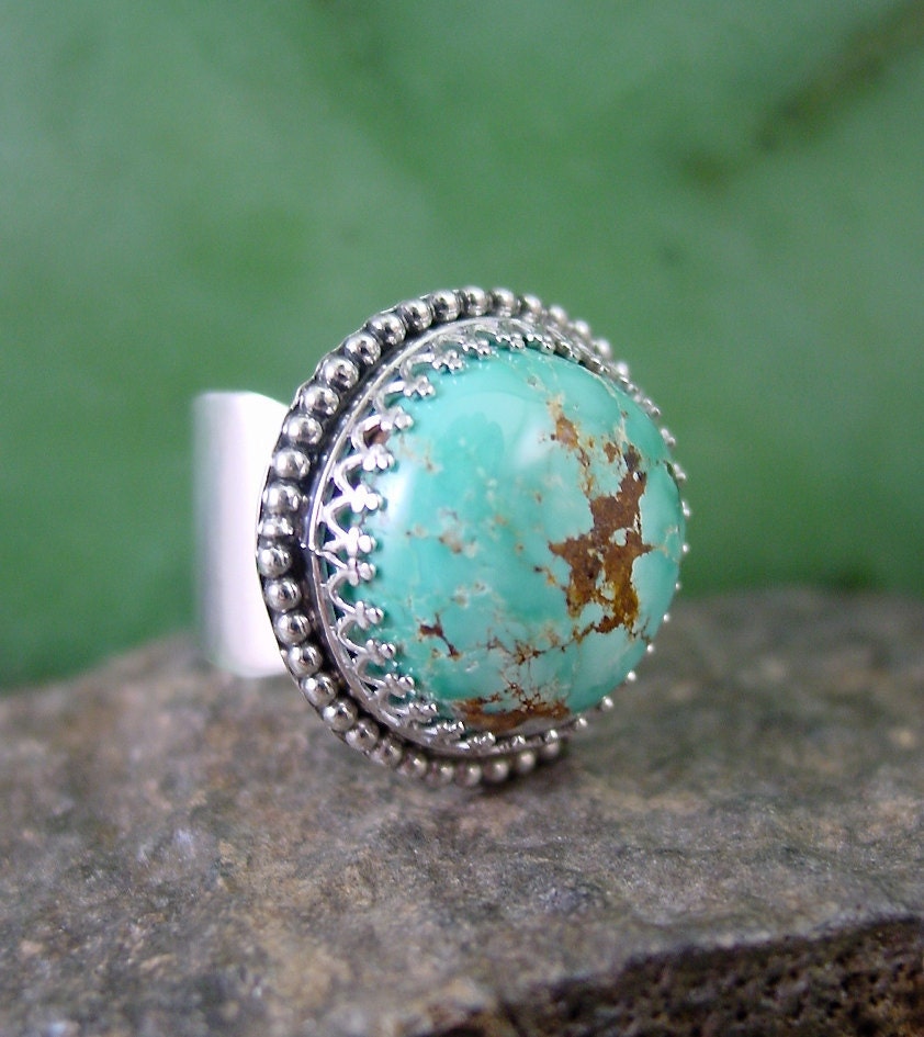 Handmade Silver Ring With Nevada Fox Turquoise Size 6-1/4 by Lita