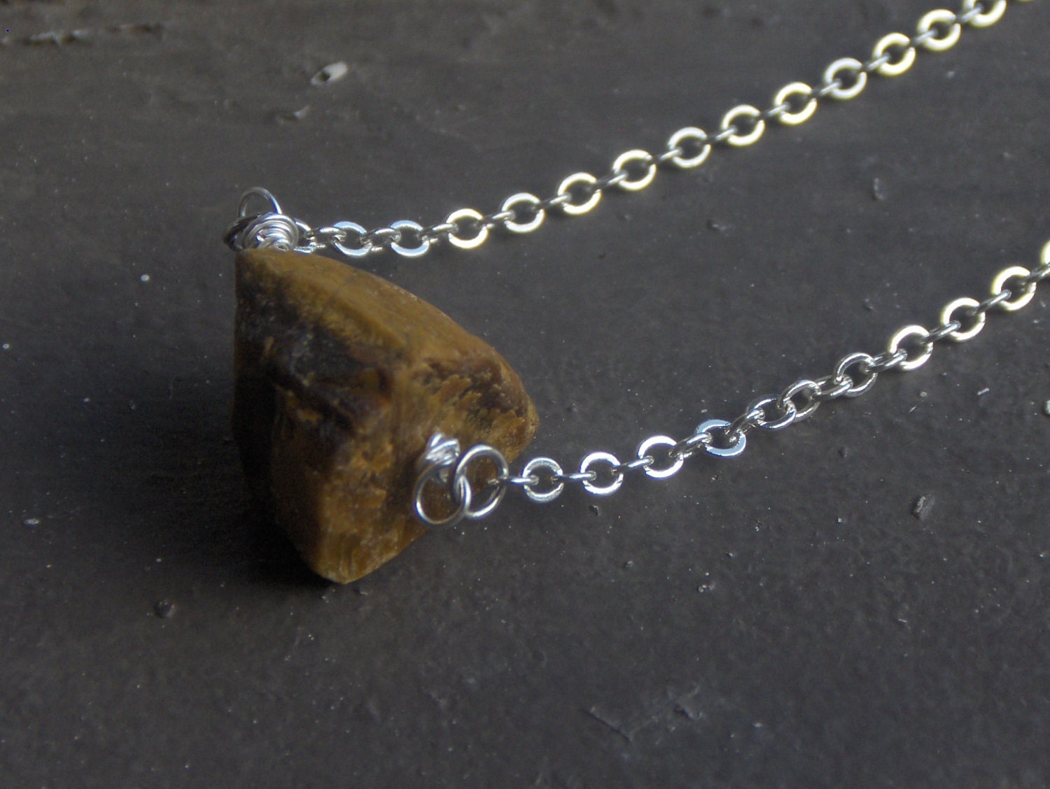 Cochise .  Simple Rough tiger's Eye Freeform Chunky Stone necklace