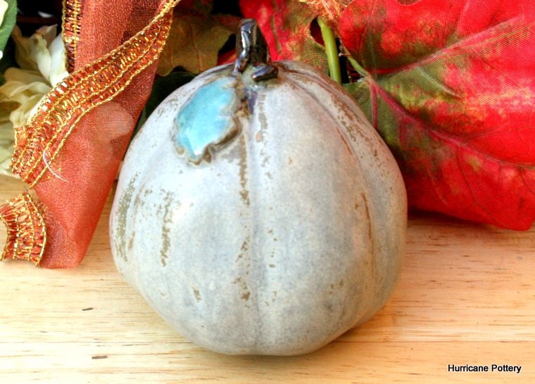Taupe Gray Pumpkin Fall Harvest Ceramic  Halloween Decor  Thanksgiving Handmade