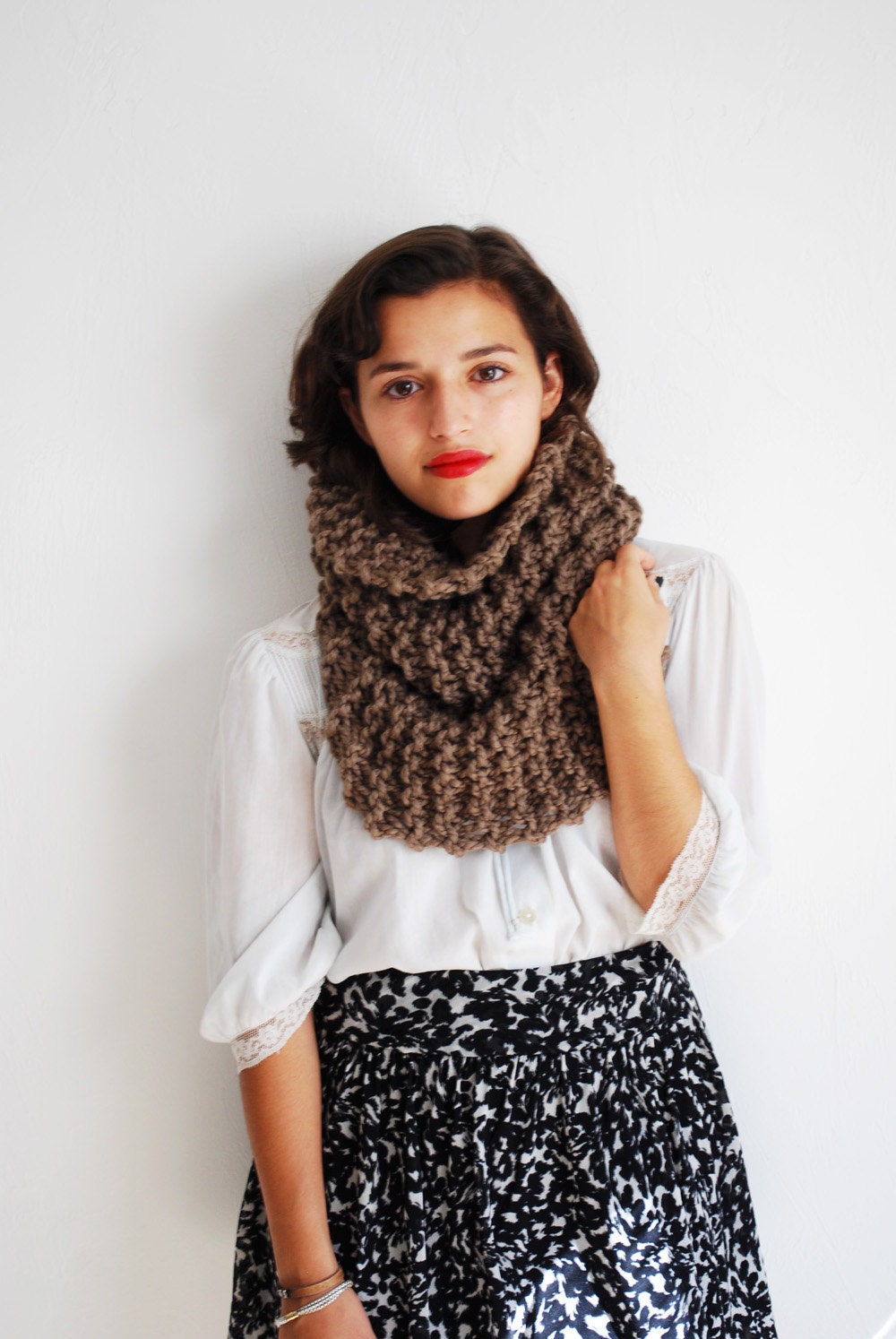 The Manhattan Cowl Hand Knit in Taupe Wool Blend - READY TO SHIP