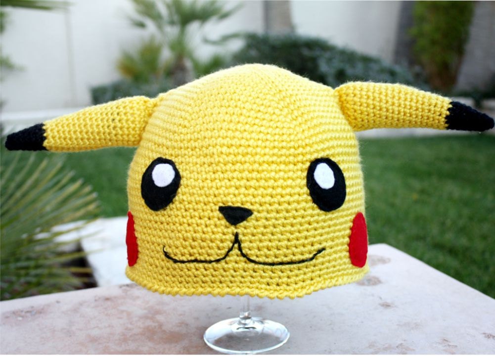 Pikachu -ish Hat : Totally Cute Japanese Pokemon -ish Cartoon Crochet Beanie Hat