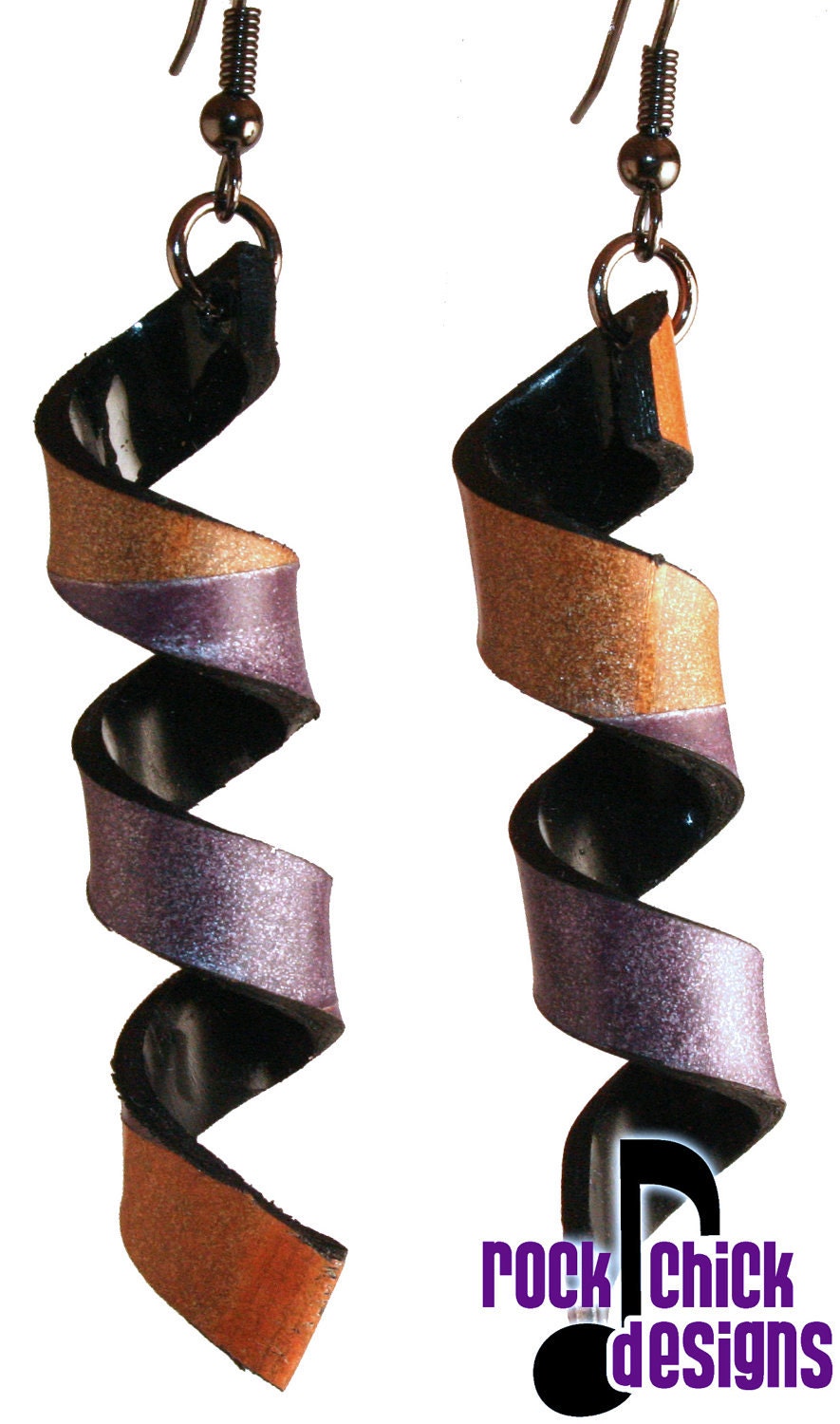 Purple-Orange Vinyl Record earrings -- dangle