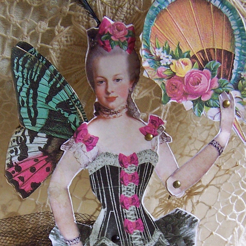 Marie Antoinette Paper Doll Digital Download Collage Sheet - Altered Art  Black Corset Butterfly Cabaret Dancer For Paper Crafts CS20M