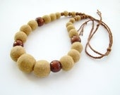 Hand Dyed Felted Bead Necklace - AOOK Khaki Handmade Wool Jewelry - ready to ship