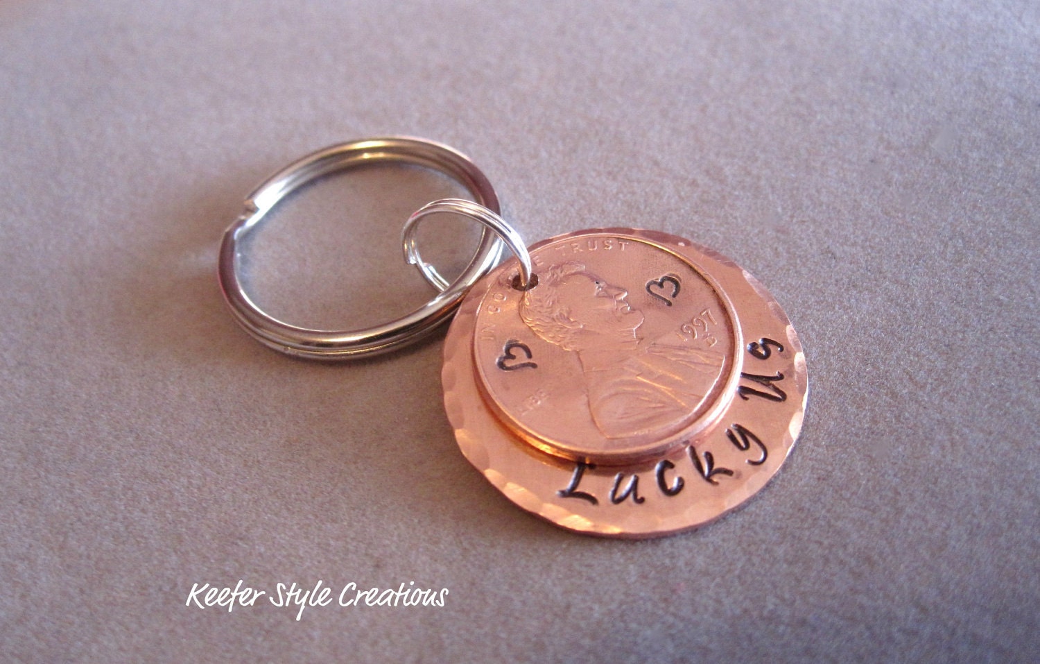Keychain-Copper Lucky Us with Penny added - KeeferStyleCreations