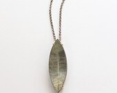 Green Quartz Marquis Talisman Pendant no.14 Oxidized Silver 18k