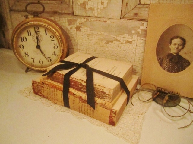 Antique Tattered Book Stack - Salvaged Books - Mantle or Coffee Table Display