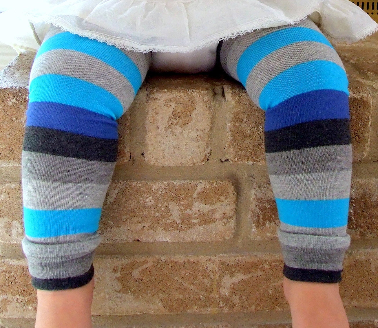 Blue Gray Black Stripes Leg Warmers 6 Months Full Leg - 8 Years Knee High