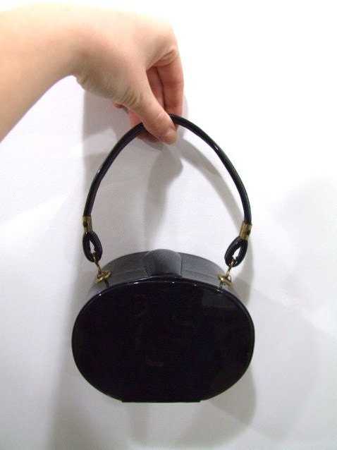 Vintage Patent Handbag Black Purse Evening Bag