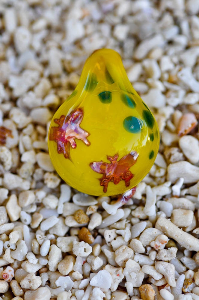Glass Pendant - Yellow with Copper Butterflies